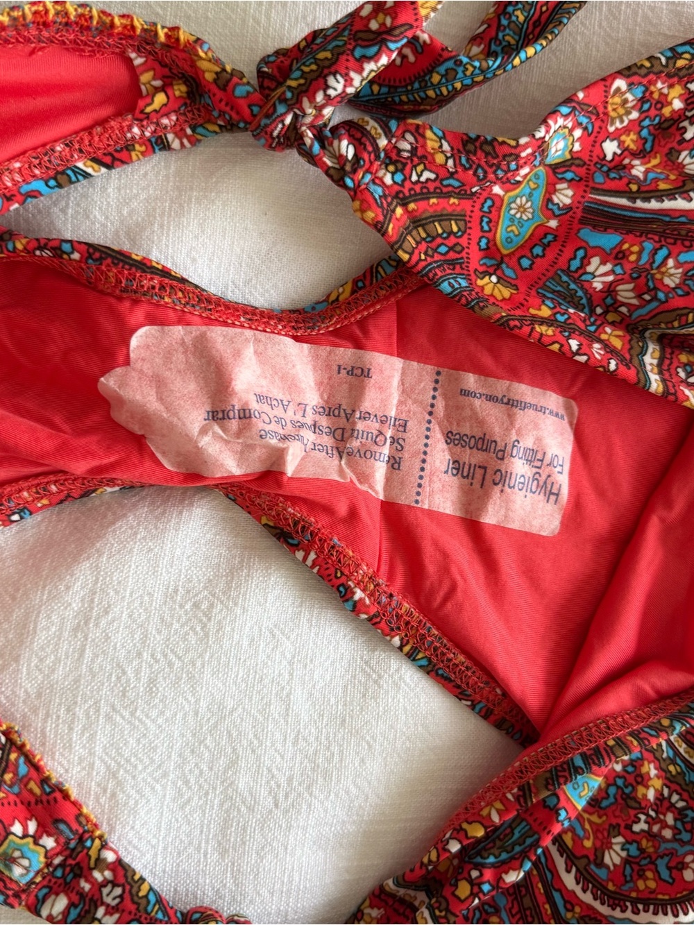Lucky Brand Red Paisley Tie-Side Bikini Bottom Size Large - Picture 4 of 5